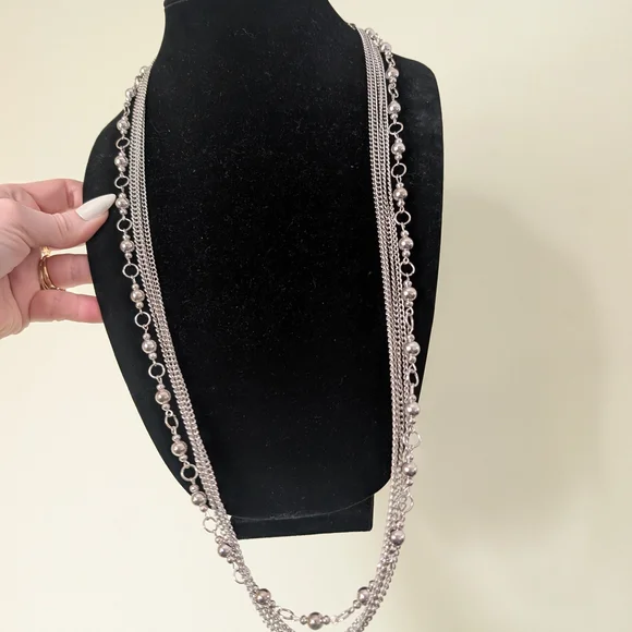 Long Silvertone Multi-Strand Beaded Necklace - Women's Jewelry - Picture 5 of 12